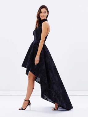 ELLE ZEITOUNE ANGELA HALTER HIGH LOW BLACK DRESS GOWN SIZE US 6